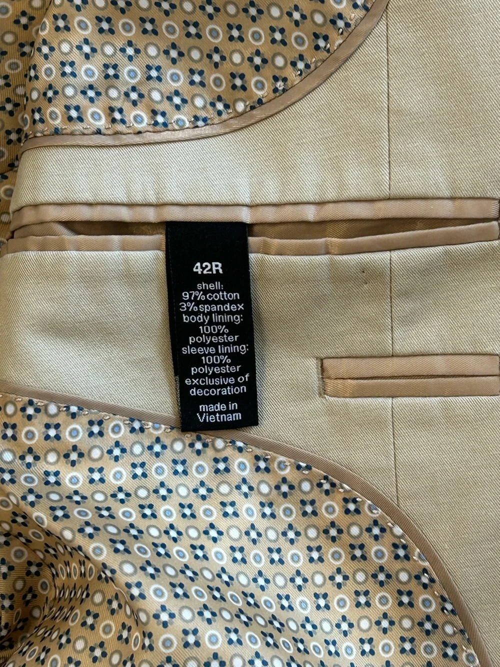 Bar III Tan Cotton Stretch Slim Suit 42R 34x32